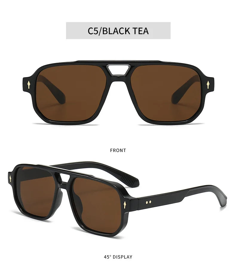 New Retro Double Bridge Square Sunglasses For Women Men Fashion Luxury Design Rivets Sun Glasses Trending Shades UV400 Eyeglasse exovai.com