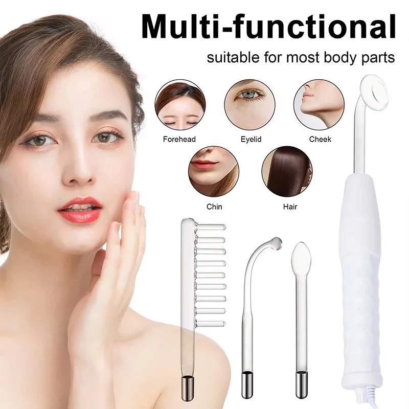 4 In 1 High Frequency Electrode Wand Neon Electrotherapy Glass Tube Acne Spot Remover Facial Therapy Wand Home Spa Beauty Device exovai.com