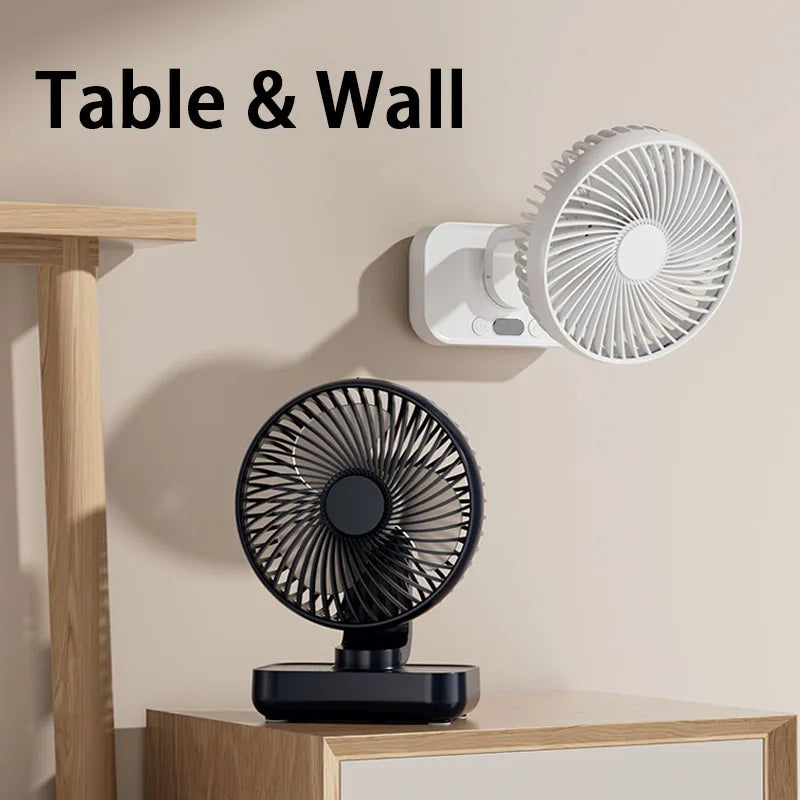 Portable Table Fan Type-c Rechargeable 4 Speeds Desk USB Cooling Fan Wireless Oscillating Wall Hanging Fan 90° Degrees Adjust exovai.com