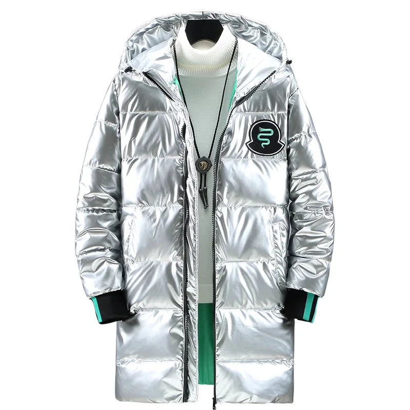Winter 2024 Warm Light Long Parkas Waterproof Jacket Men Large Size Thicken Smooth Shiny Hooded Cotton-padded Coats Men exovai.com