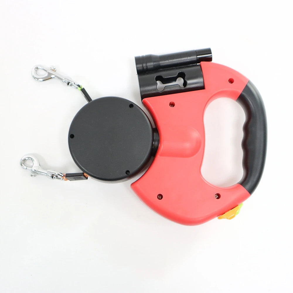 2 In1 Multi-functional LED Light Pet Leash Automatic Retractable 3M/5M Reflective 360 Swivel Dual Dog Leash with Bag Container exovai.com