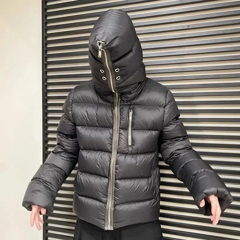 RO style shark head loose casual high street trend men and women hooded black down jacket exovai.com