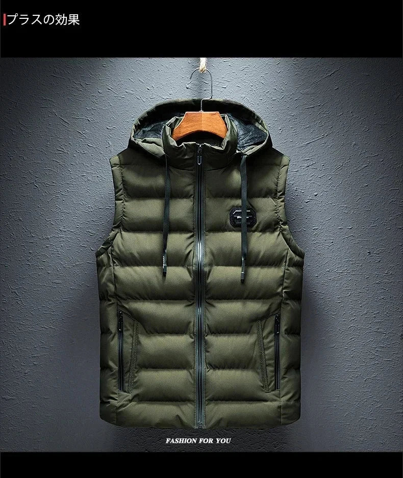 Brand Mens Jacket Sleeveless Vest Hooded Fashion Casual Coats Male Cotton-Padded Men's Vest Men Zipper Waistcoats Plus size 6XL exovai.com