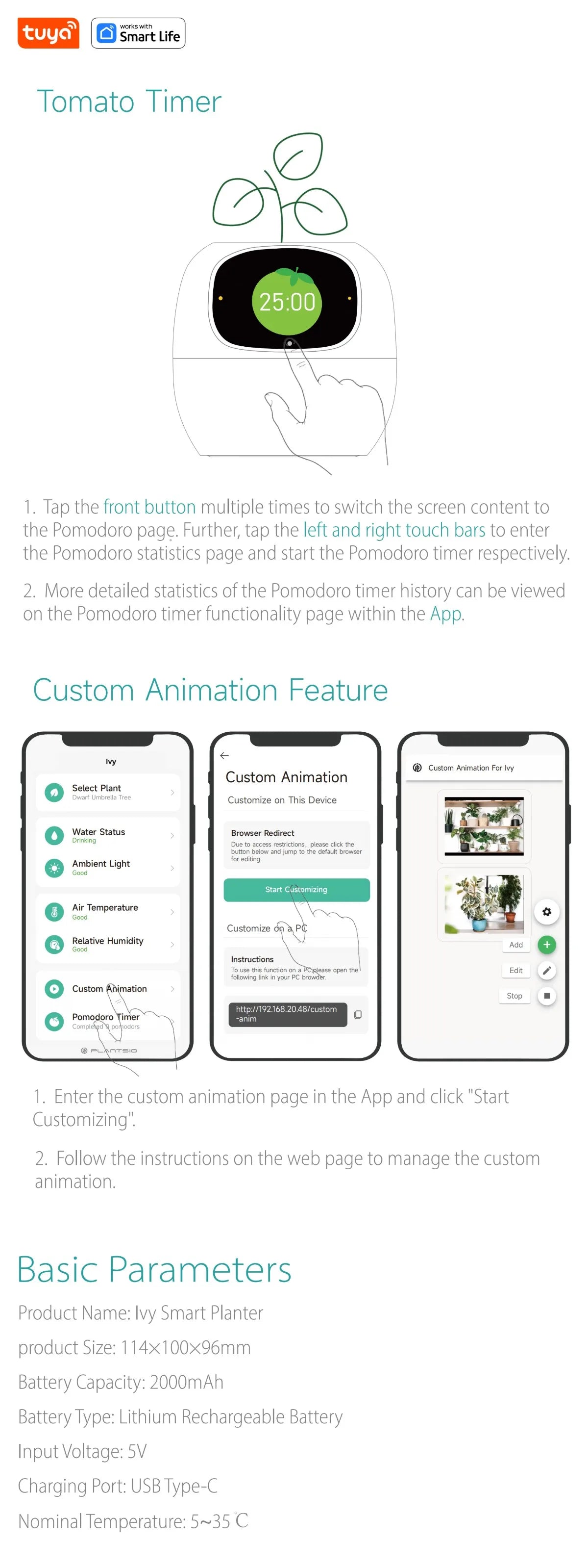 Tuya Ivy Smart Planter,Endless Fun Over 49 Rich Expressions,7 smart sensors,AI Chips Make Raising Plants Easy and Fun exovai.com