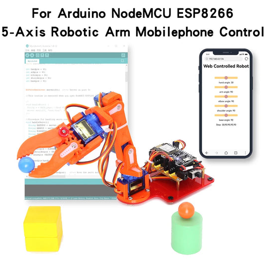 SG90 MG90S 5 DOF Mechanical Arm Robot Manipulator Claw for Arduino Maker Learning DIY Kit Robot Web Remote Control exovai.com