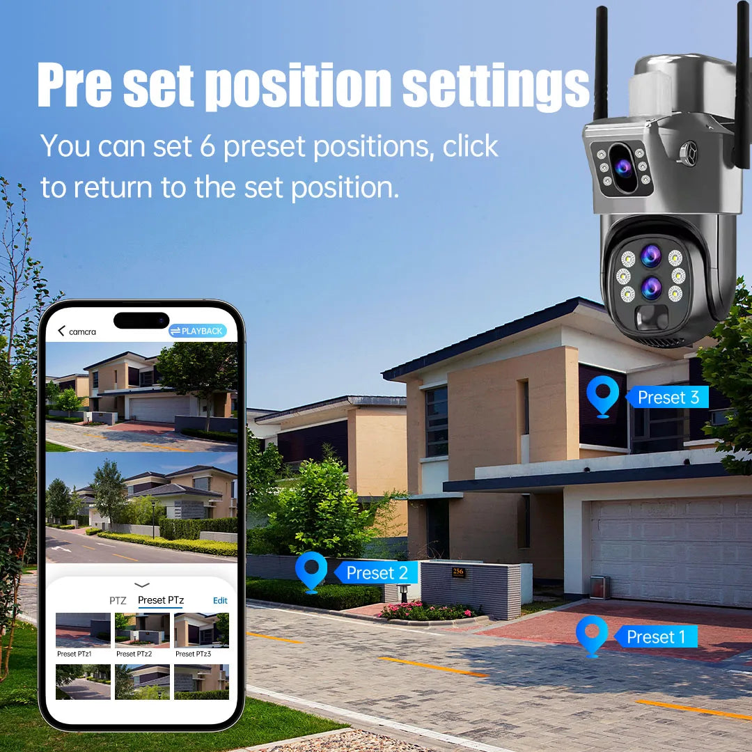 10X Optical Zoom 4G SIM Solar Camera 6K 12MP Three Lens WiFi Outdoor Surveillance Camera PIR Auto Tracking Solar Security CCTV exovai.com