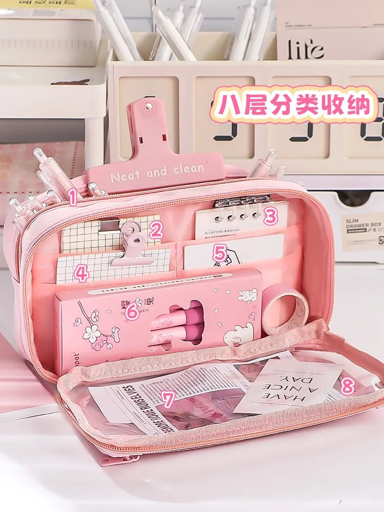 New Pencil Bag Kawaii Student Translucent Stationery Box DIY Large Capacity Stationery Storage Bag School Stationery Supplies exovai.com