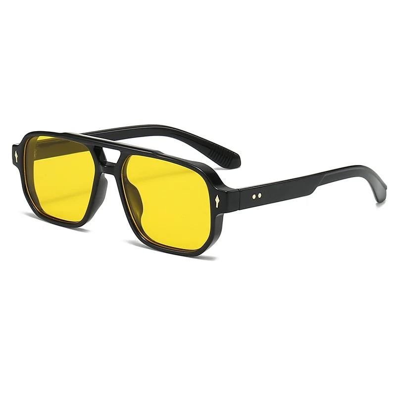 New Retro Double Bridge Square Sunglasses For Women Men Fashion Luxury Design Rivets Sun Glasses Trending Shades UV400 Eyeglasse exovai.com