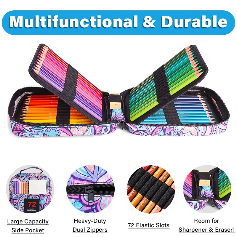 72 Slots Color Pencil Case,Pen Case Organizer with Handy Wrap & Zipper,Multilayer Holder,Colored Pencils & Gel Pen Bag exovai.com