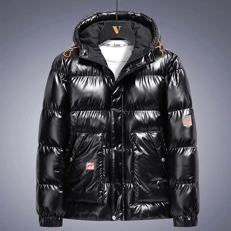 Men Parkas Thicken Warm Coat Men's Solid Color Parkas Coat Men's Fashion New Streetwear Winter Jacket Mens Glossy Black Jackets exovai.com
