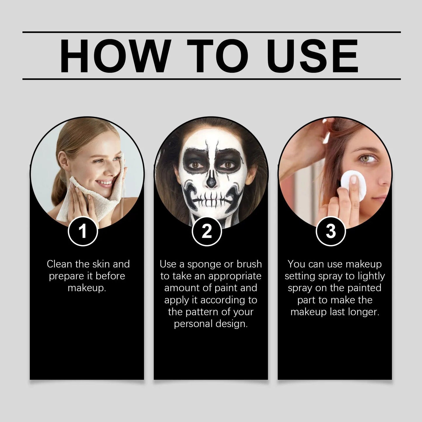 Black White Face Body Paint Kit Cover Foundation Clown Colorful Long Lasting Waterproof Halloween Festive Makeup Accessories Set exovai.com