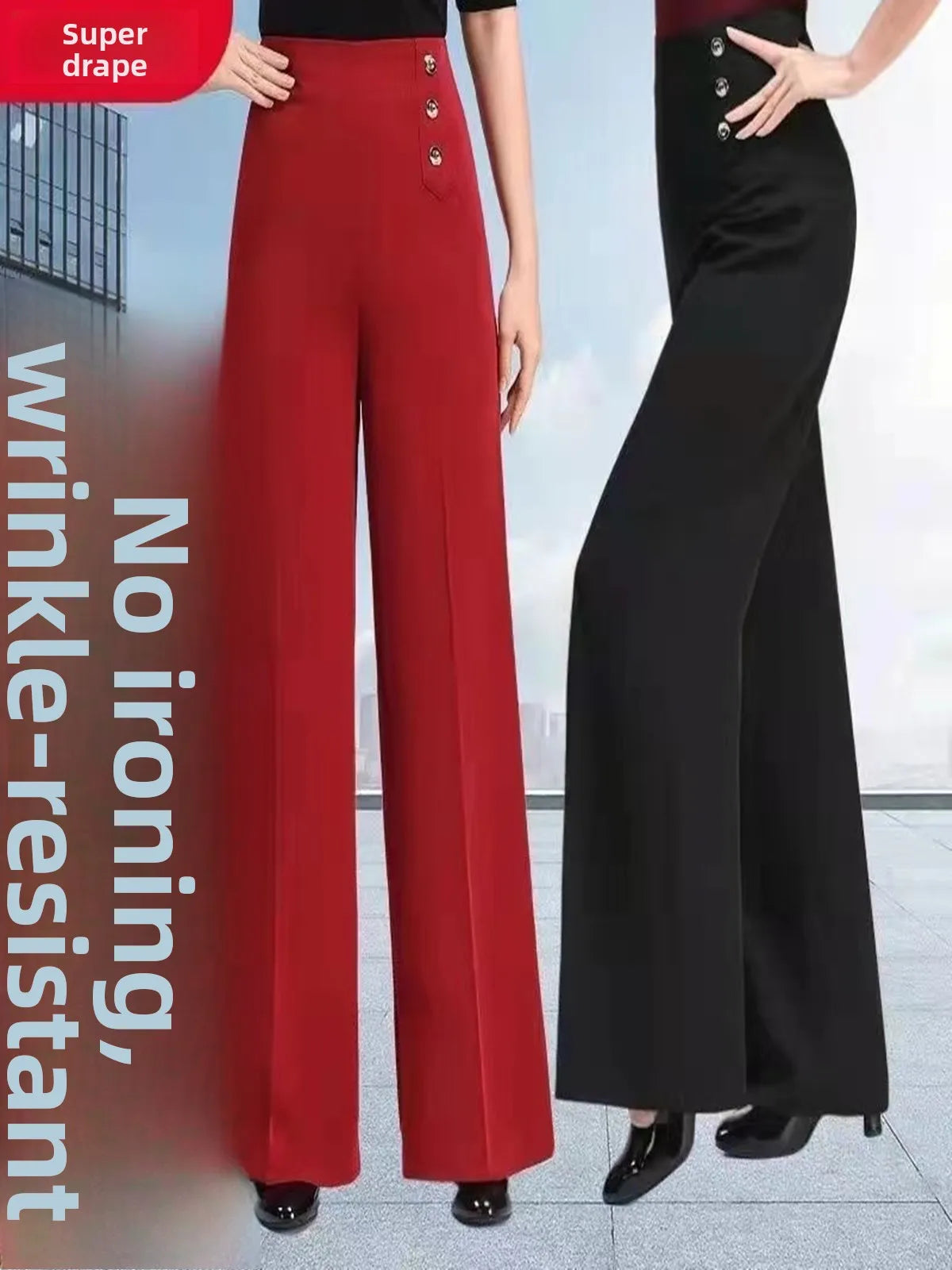 High Waist Wide Leg Pants Women's Spring Autumn Long Drapey Latin Dance Pants Modern Dance Trousers for Women Commute Sle exovai.com