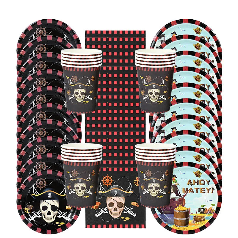 Pirate Theme Party Disposable Tableware Paper Plates Cups Napkins Kids Boy Birthday Party Decorations Halloween Supplies exovai.com