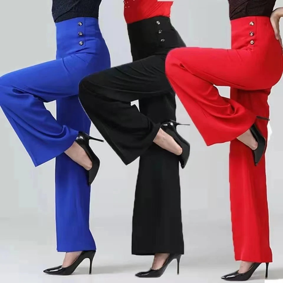 High Waist Wide Leg Pants Women's Spring Autumn Long Drapey Latin Dance Pants Modern Dance Trousers for Women Commute Sle exovai.com