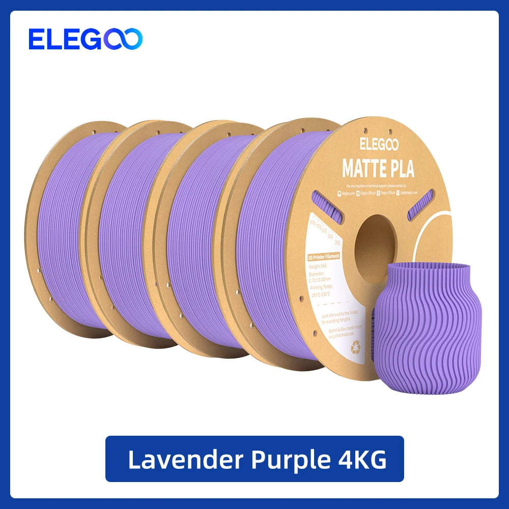 ELEGOO Matte PLA Filament 1KG,1.75mm FDM 3D Printer Filament Dimensional Accuracy +/- 0.02mm, 1kg Carboard Spool (2.2lbs) exovai.com