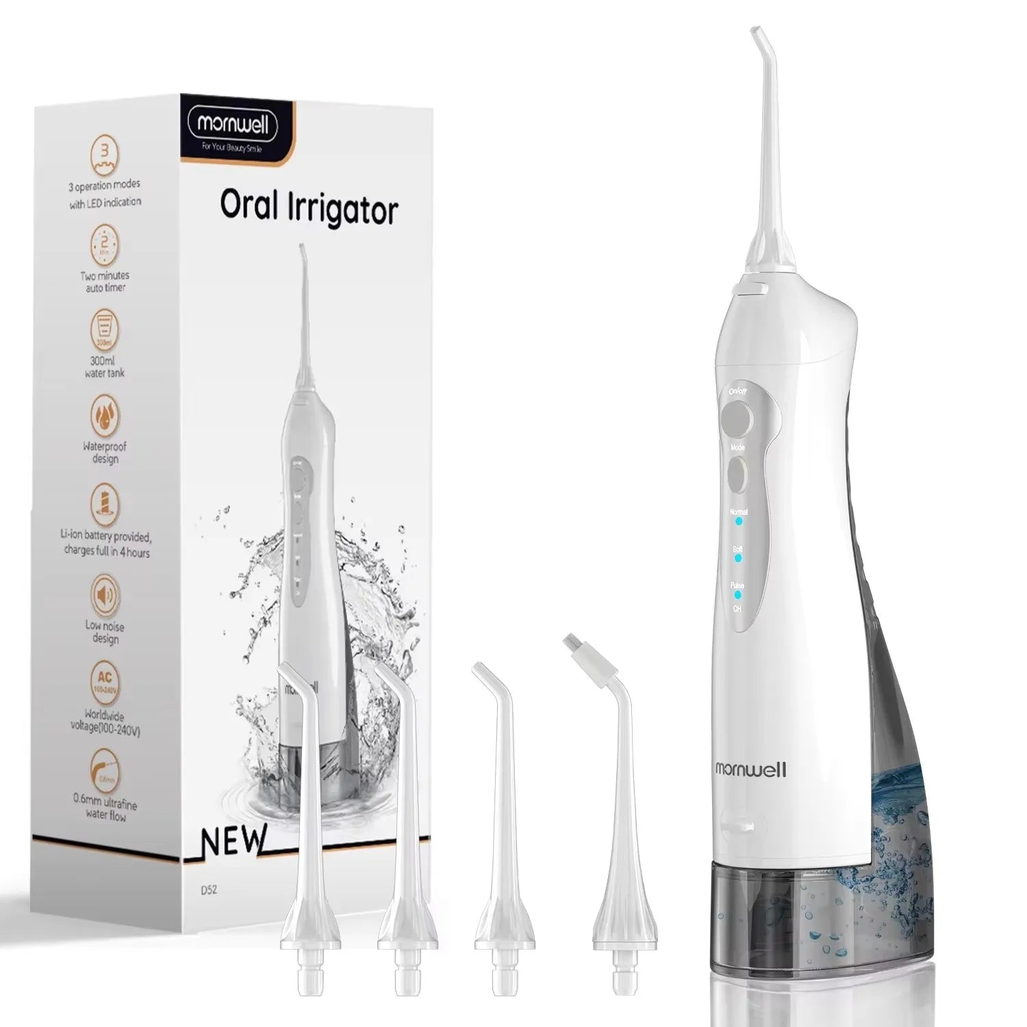 Water Dental Flosser Teeth Picks 4 Jets 3 Modes Portable Cordless D52 Water Flosser for Teeth Cleaner IPX7 Waterproof Oral Picks exovai.com