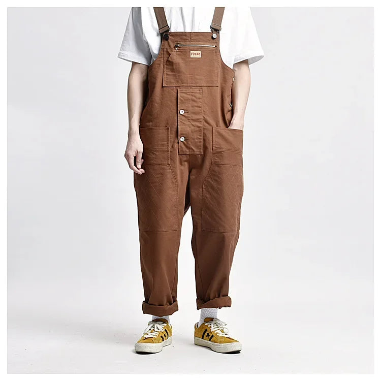 Japanese Style Loose Fit Jumpsuit Cargo Pants Bell Bottoms Dad Pants Ins Popular Same Style Tank For Men Women exovai.com