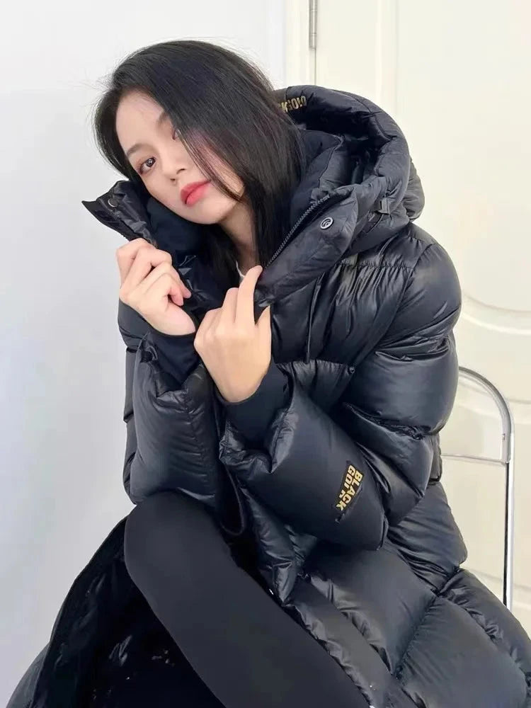 Winter Women Loose Cotton Padded Jacket Korean Ladies Long Over The Knee Puffer Coat Female Hooded Black Warm Cotton Padded exovai.com