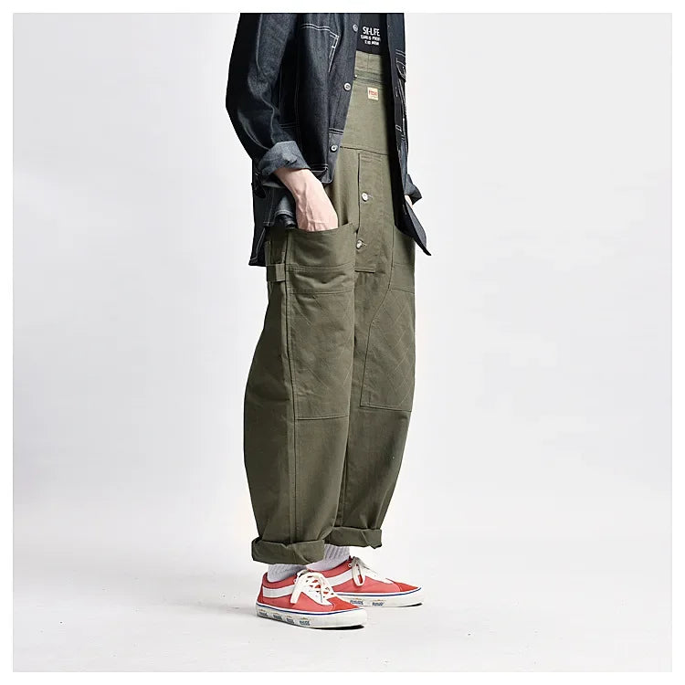 Japanese Style Loose Fit Jumpsuit Cargo Pants Bell Bottoms Dad Pants Ins Popular Same Style Tank For Men Women exovai.com