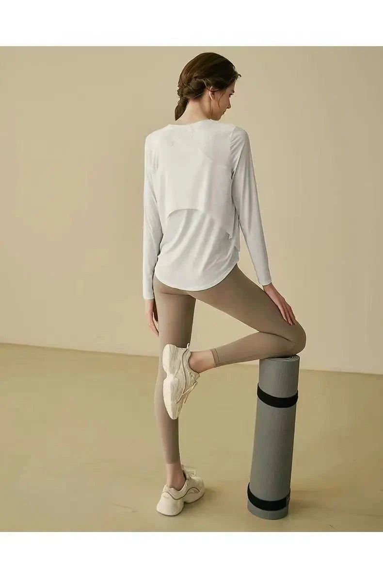 gym Sports Top T-shirt Women Yoga Clothing Running Loose Slim Quick Dry Training Long Sleeve Thin Blouse Fitness Tops Autumn Gym exovai.com