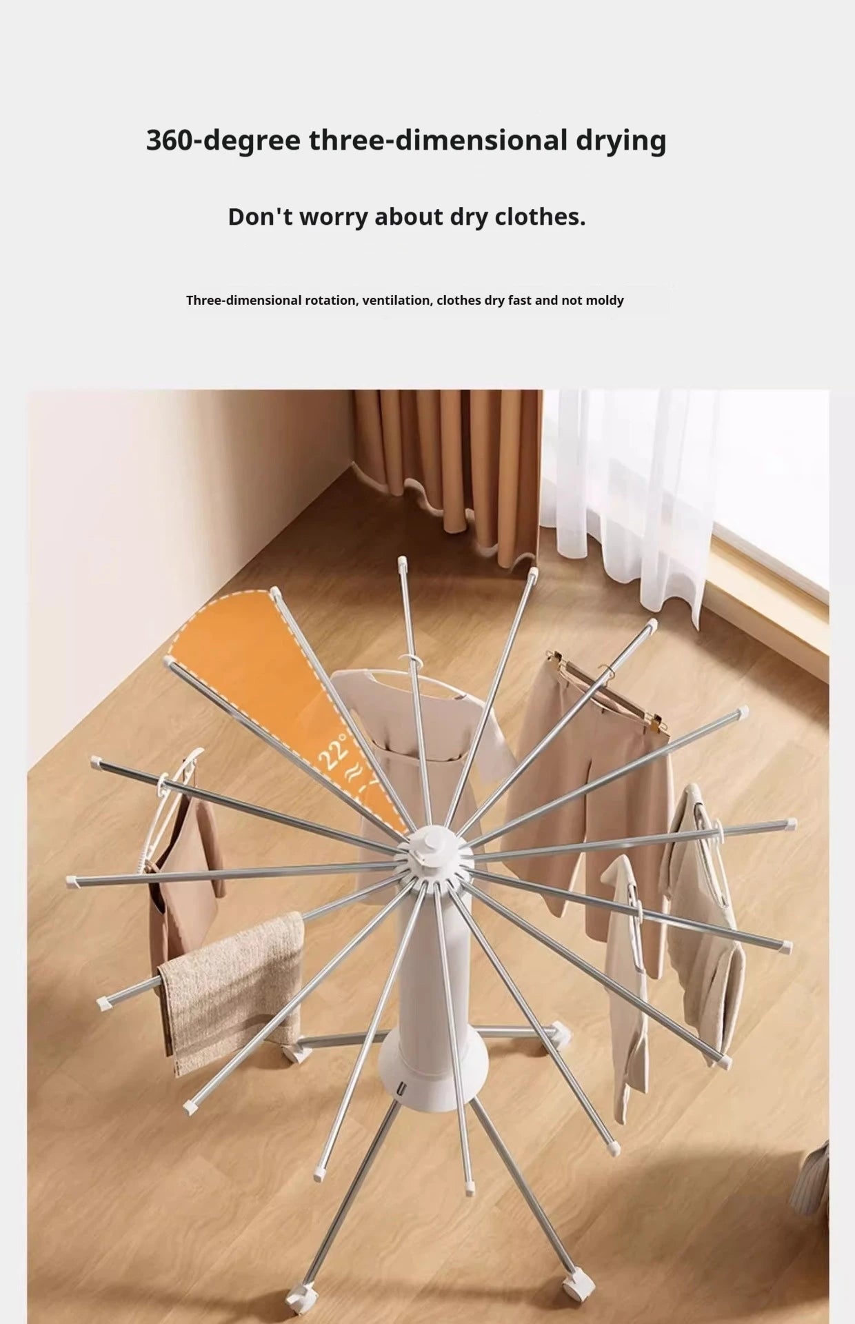 Foldable Clothes Drying Rack Octopus Type Floor Standing Balcony Clothes Drying Portable Rotating Drying Rod Clothes Dryer exovai.com
