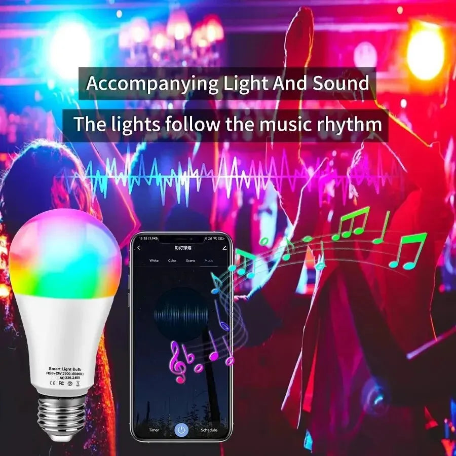 Tuya Smart LED Bulb E27 APP Control Dimmable Light Bluetooth RGB Lamp 220V Bedroom Decoration Party Lighting Smart Life exovai.com