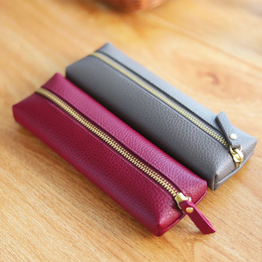 Custom Name Cow Leather Pencil Case Luxury Zipper Business Office Storage Bag Student Pen Bag Personalized Cosmetic Bags Gift exovai.com