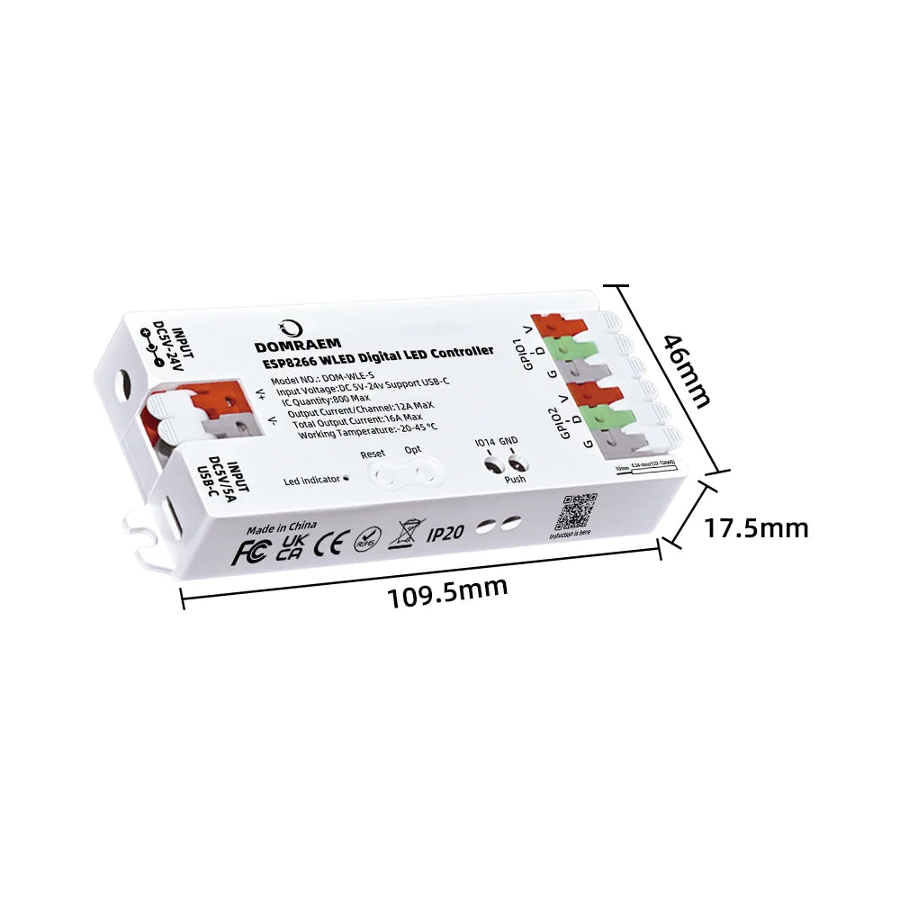 ESP8266 WLED LED Controller Smart Dimmer DC12V 800IC Segmented Color Funtion For DIY WS2811 WS2812B SK6812 SM16703P Strip Lights exovai.com