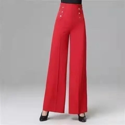 High Waist Wide Leg Pants Women's Spring Autumn Long Drapey Latin Dance Pants Modern Dance Trousers for Women Commute Sle exovai.com