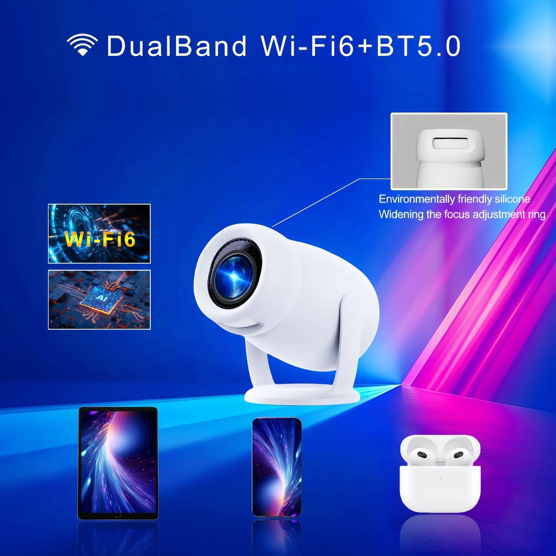Xiaomi HD Mini Projector 4K Wifi6 Android 12 300 ANSI Dual Home BT5.0 1280*720P Portable Cinema Video Movie Player Home Theater exovai.com