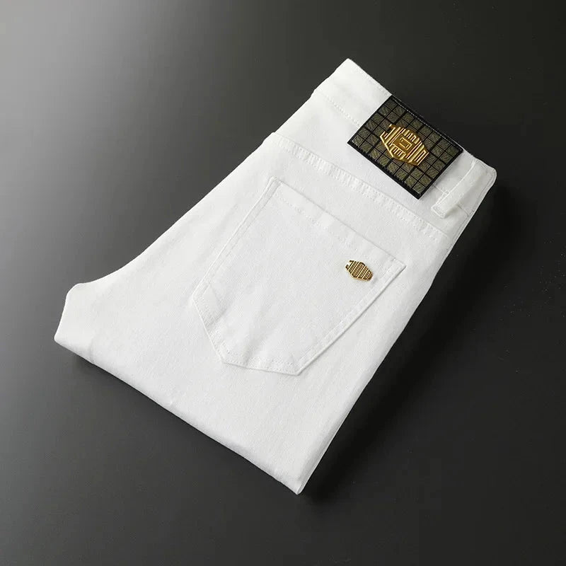 New Men'S Jeans Fashion Casual Slim Fit Version Elastic Blue High Quality Design Business Party Straight Tall Denim Pants exovai.com