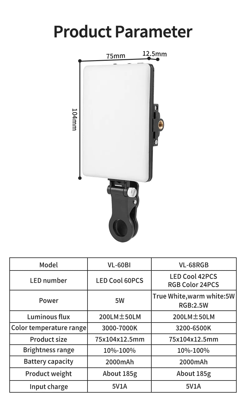 Mini Fill Light RGB LED Straight Pocket Video Photography Lighting Pocket Live Vlog Clip for Phone iPhone iPad Laptop Camera exovai.com