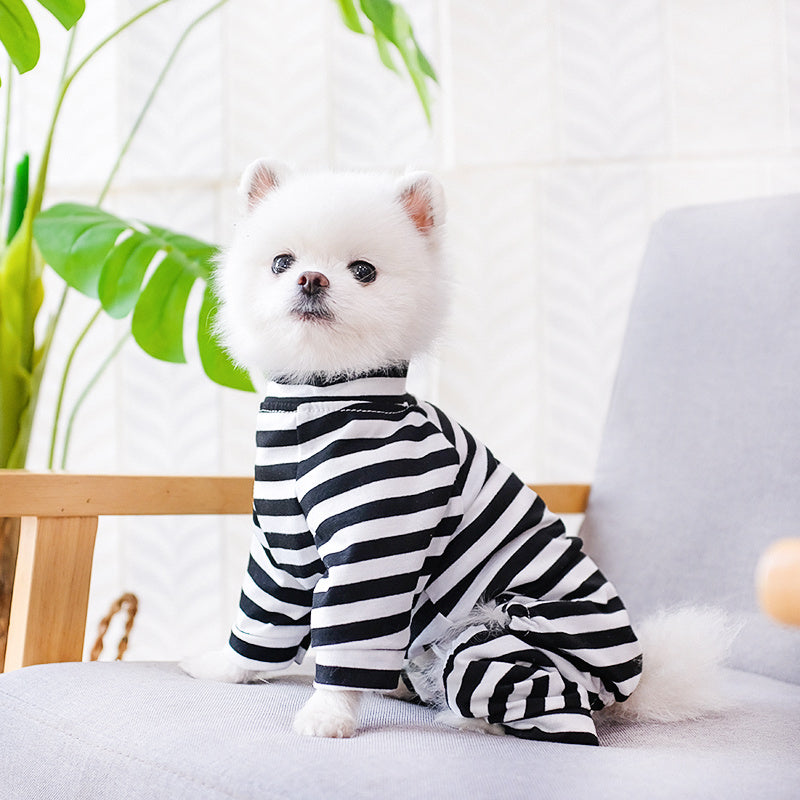 Year-Round Cozy Knit Pajamas for Small Dogs & Cats - Easy Pullover, Stretch Comfort, Stylish Stripes exovai.com