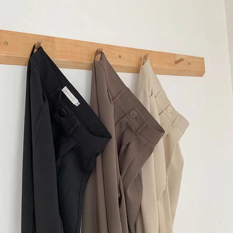 High Waist Women Suit Pants Fall Straight Office Ladies Korean Fashion Trousers Casual Button Loose Female Black Pants New 2024 exovai.com