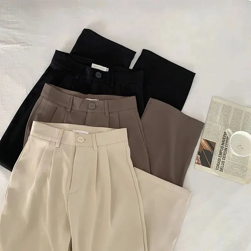 High Waist Women Suit Pants Fall Straight Office Ladies Korean Fashion Trousers Casual Button Loose Female Black Pants New 2024 exovai.com