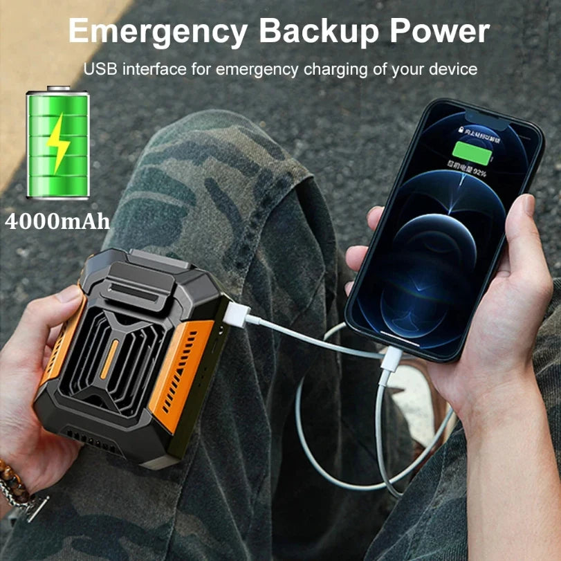 2025 Waist Clip Neck Fan Portable Mini Hangheld Fan USB Rechargeable Small Outdoor Camping Waist Fan with Power Bank LED Light exovai.com