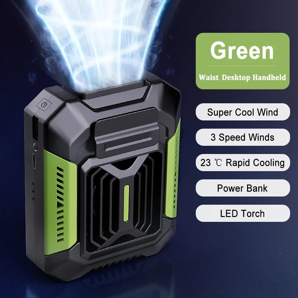 2025 Waist Clip Neck Fan Portable Mini Hangheld Fan USB Rechargeable Small Outdoor Camping Waist Fan with Power Bank LED Light exovai.com