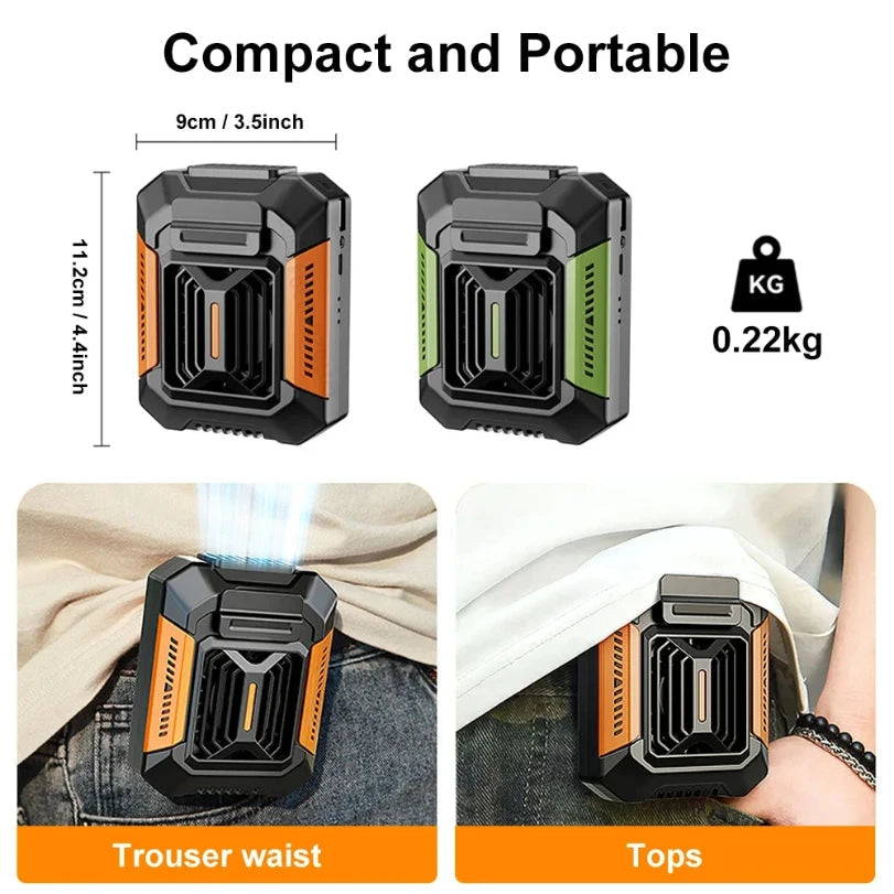 2025 Waist Clip Neck Fan Portable Mini Hangheld Fan USB Rechargeable Small Outdoor Camping Waist Fan with Power Bank LED Light exovai.com