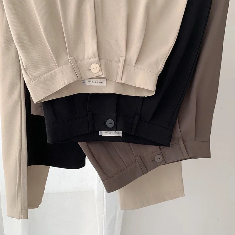 High Waist Women Suit Pants Fall Straight Office Ladies Korean Fashion Trousers Casual Button Loose Female Black Pants New 2024 exovai.com