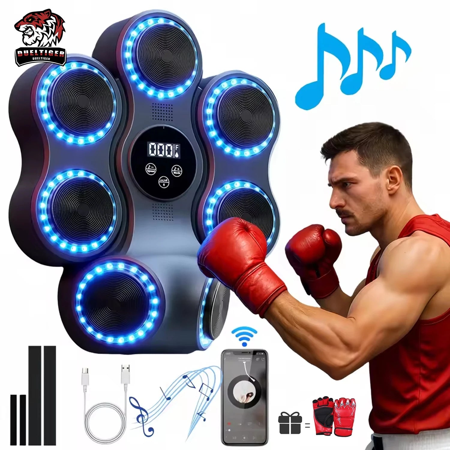 9 Speeds 11 Modes Boxing Equipment for Home with LED Sound Boxing Reaction Training Kids Adults Relaxing Music Boxing Machine exovai.com