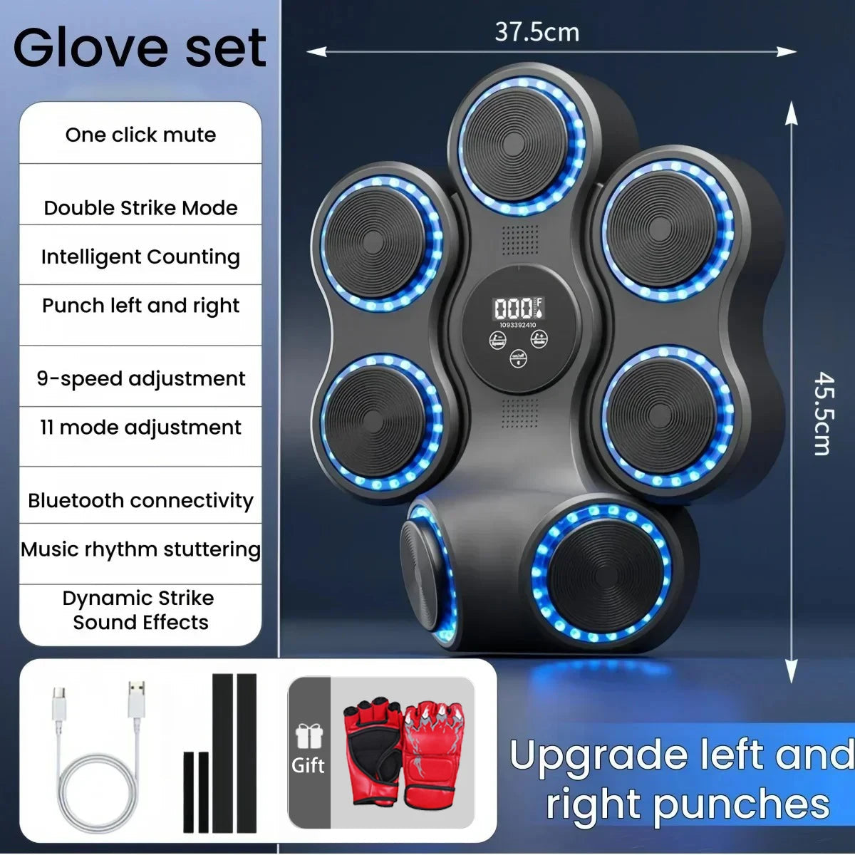 9 Speeds 11 Modes Boxing Equipment for Home with LED Sound Boxing Reaction Training Kids Adults Relaxing Music Boxing Machine exovai.com