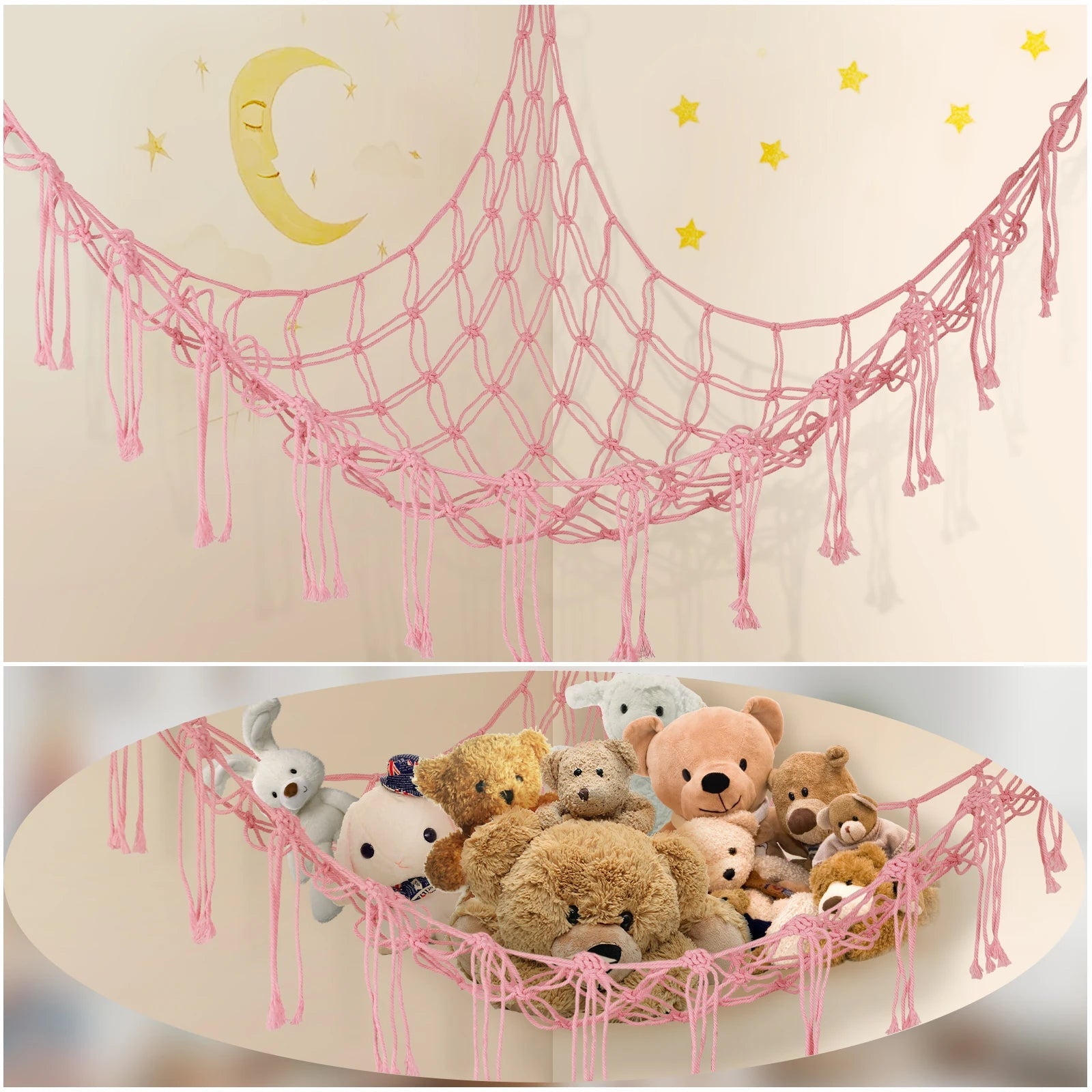 Stuffed Animals Storage Hammock Large Capacity Net Macrame Boho Home Kids Bedroom Decoration Corner Hanging Toy Organizer Nets Il mio negozio
