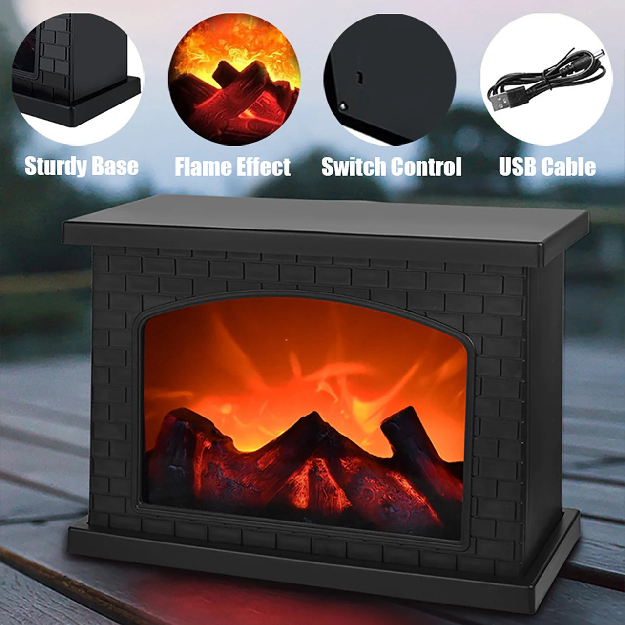 Fireplace Flame Light, Charcoal style LED Table Lights, USB or Battery Power Lamp, for Holiday Winter Gift Party Warm Home Decor exovai.com