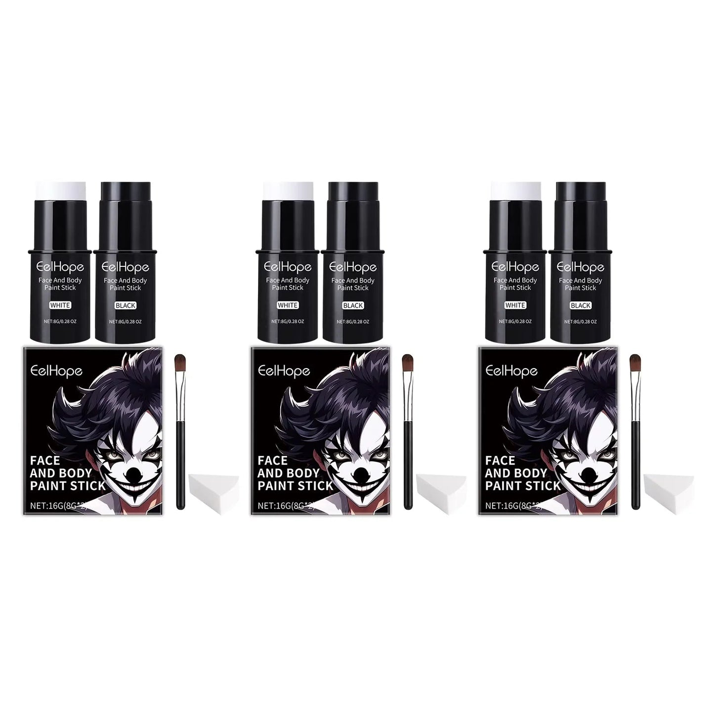 Black White Face Body Paint Kit Cover Foundation Clown Colorful Long Lasting Waterproof Halloween Festive Makeup Accessories Set exovai.com